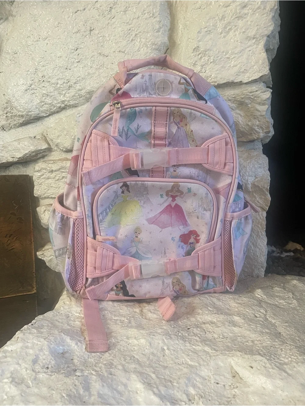 Pottery Barn Kids Pink Shimmer Disney Princess Print Backpack